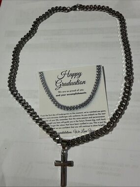 Men's Stainless Steel Silver Cross Pendant Chain Necklace